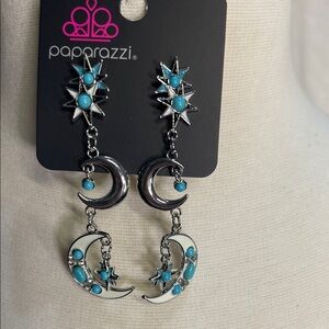 Paparazzi Celestial Silver and Turquoise Earrings Lightweight